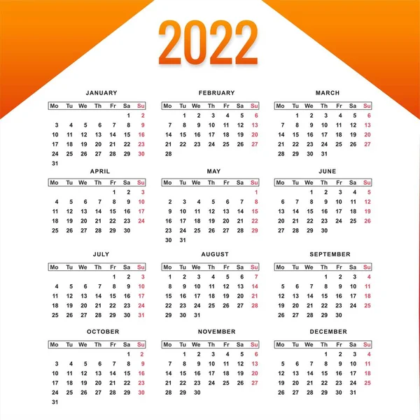 Resumen 2022 Nuevo Año Calendario Plantilla Diseño — Vector de stock