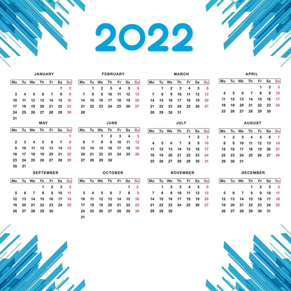 Hermoso Estilo Onda 2022 Diseño Calendario Año Nuevo — Vector de stock