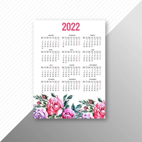Calendar2022 Plantilla Folleto Para Diseño Floral — Archivo Imágenes Vectoriales