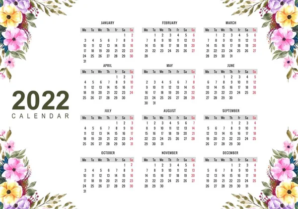Hermoso Floral 2022 Año Nuevo Calendario Diseño — Vector de stock