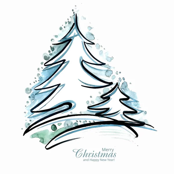 Schöne Künstlerische Weihnachtslinie Baum Karte Design — Stockvektor