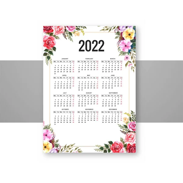 Шаблон Брошюры Calendar2022 Цветочного Дизайна — стоковый вектор
