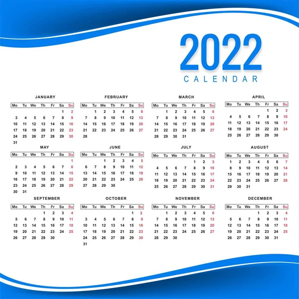 Hermoso Estilo Onda 2022 Diseño Calendario Año Nuevo — Vector de stock