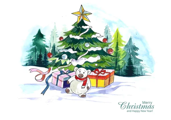 Dekoratív Karácsonyfa Táj Ünnep Kártya Háttér — Stock Vector