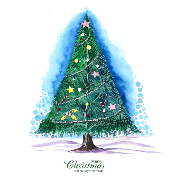 Piękne Artystyczne Boże Narodzenie Linia Drzewo Tło Karty — Wektor stockowy