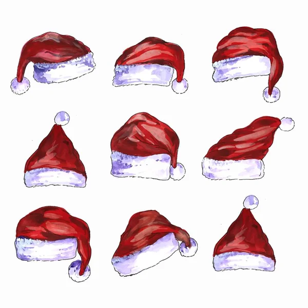 Bellissimi Cappelli Babbo Natale Set Design — Vettoriale Stock