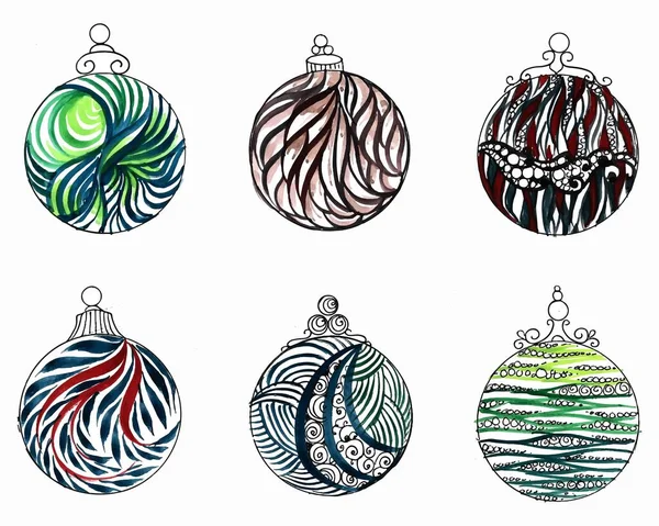 Belas Bolas Decorativas Artísticas Natal Definir Design —  Vetores de Stock