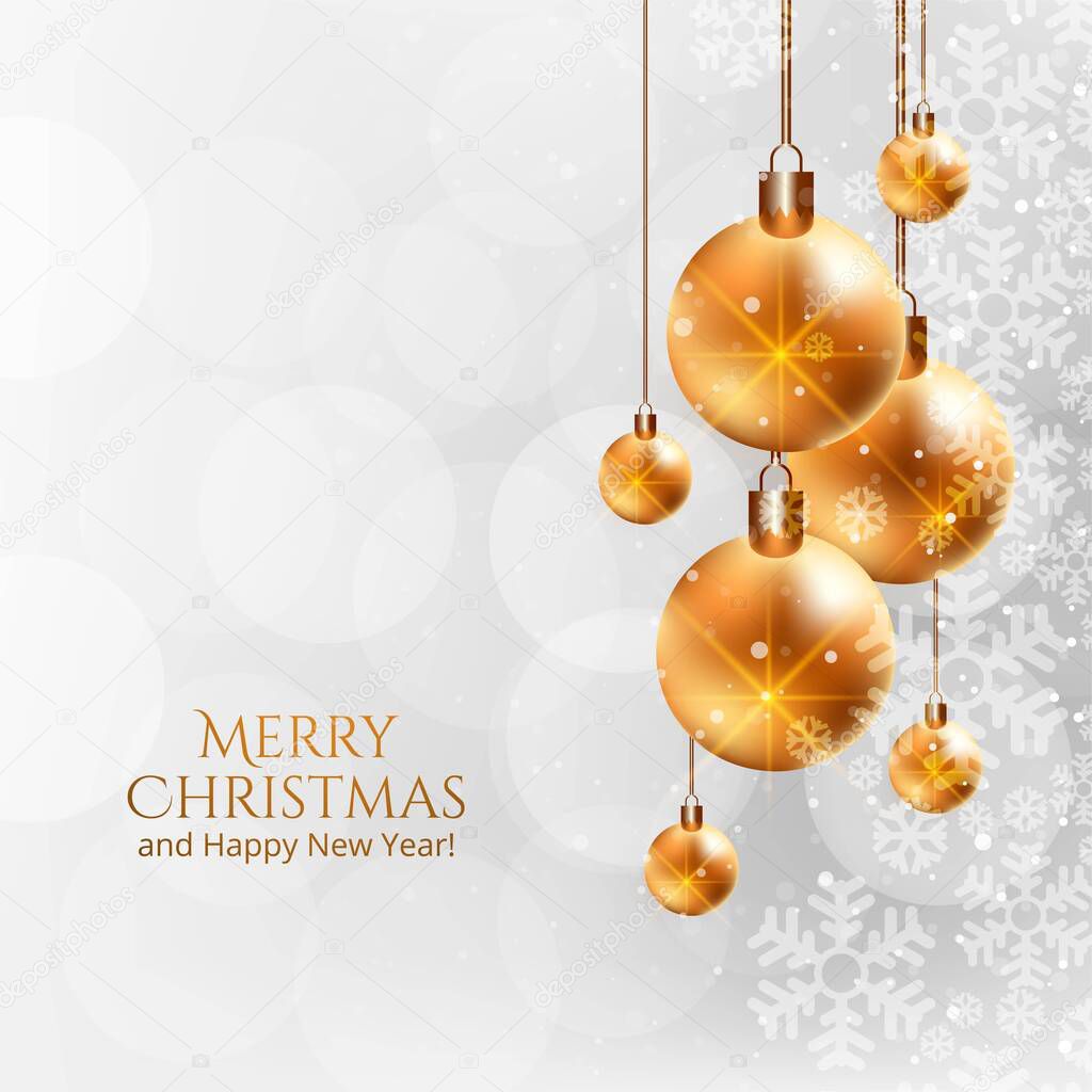 Merry christmas beautiful festival card with realistic balls background 