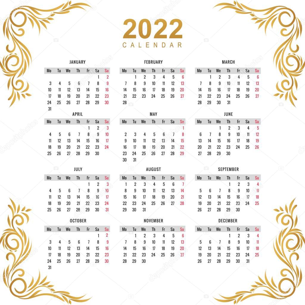 Beautiful decorative floral style 2022 new year calendar design
