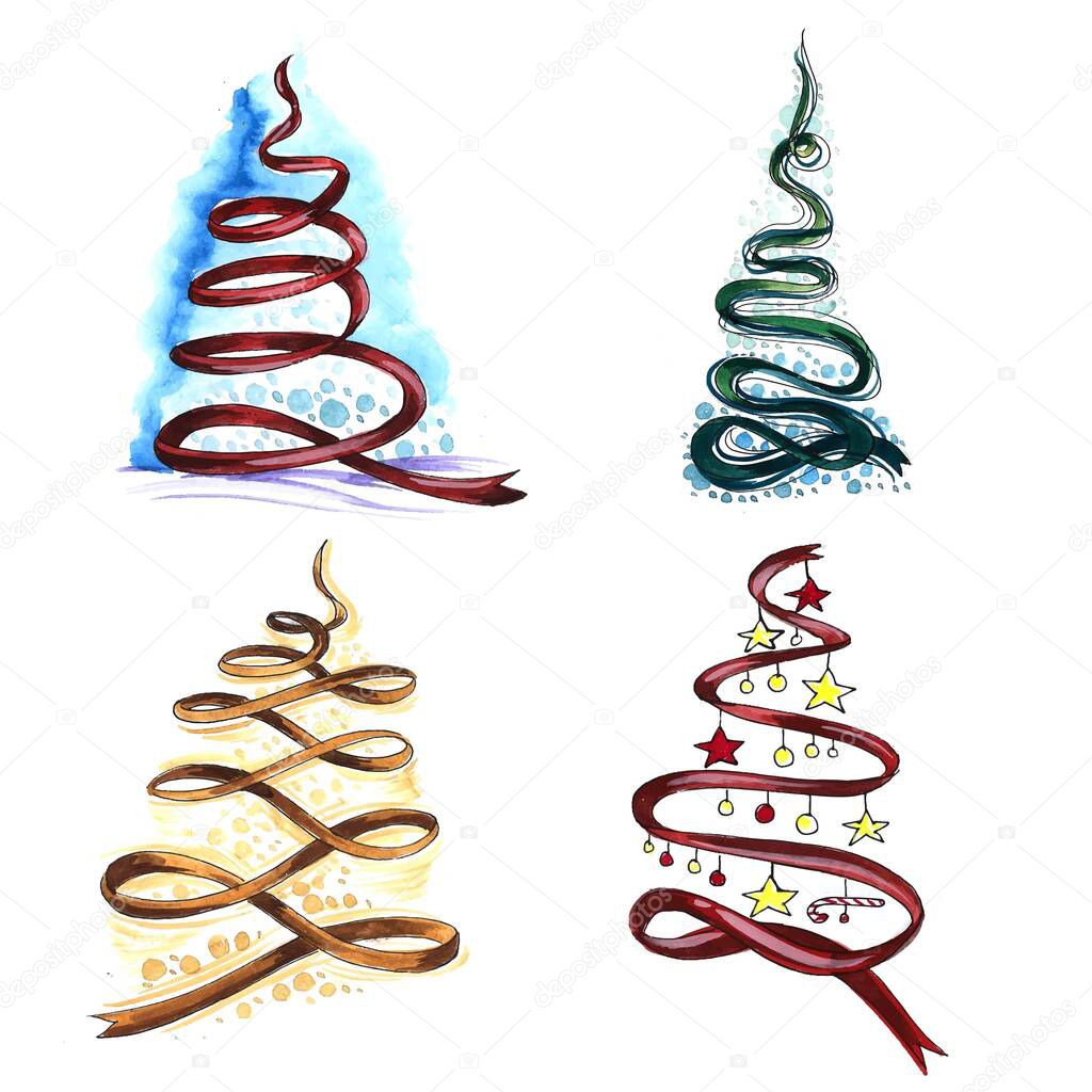 Beautiful artistic ribbon christmas tree set design