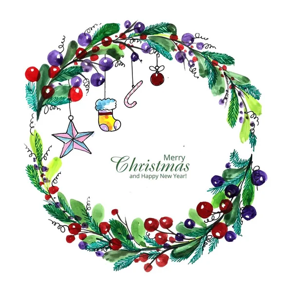 Mão Desenhar Artístico Natal Grinalda Celebração Cartão Fundo —  Vetores de Stock