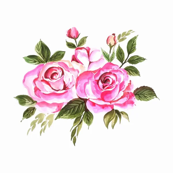 Acuarela Pintada Mano Rosa Ramo Floral Sobre Fondo Blanco — Vector de stock