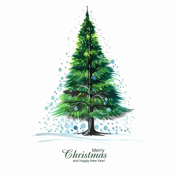 Beautiful Artistic Decorative Christmas Green Tree Card Design — Stock Vector
