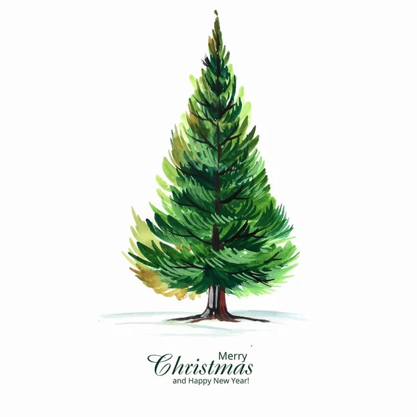 Schöne Künstlerische Dekorative Weihnachten Grünen Baum Karte Design — Stockvektor