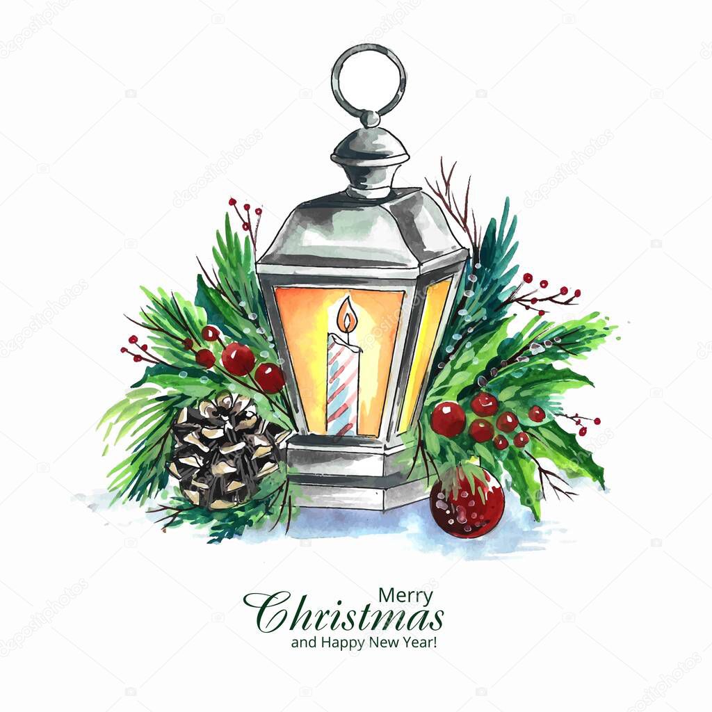 Beautiful decorative wreath christmas lantern card background