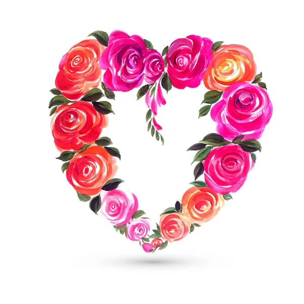 Decorativo Colorido Día San Valentín Flor Corazón Forma Tarjeta Diseño — Vector de stock
