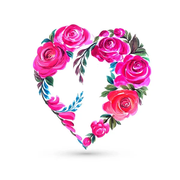 Decorativo Colorido Día San Valentín Flor Corazón Forma Tarjeta Diseño — Vector de stock