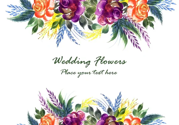 Ornamentale Hand Zeichnen Bunte Hochzeit Blumen Karte Hintergrund — Stockvektor