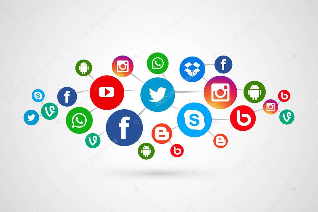 Connecting social media icons set design
