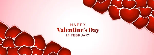 Precioso Feliz Día San Valentín Decorativo Corazones Banner Fondo — Vector de stock