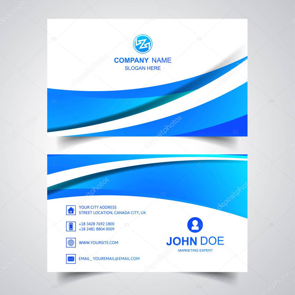 Business card template with wave background