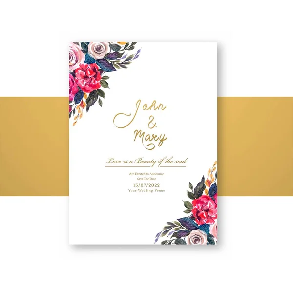 Κομψή Πρόσκληση Γάμου Κάρτα Λουλούδια Πρότυπο — Διανυσματικό Αρχείο