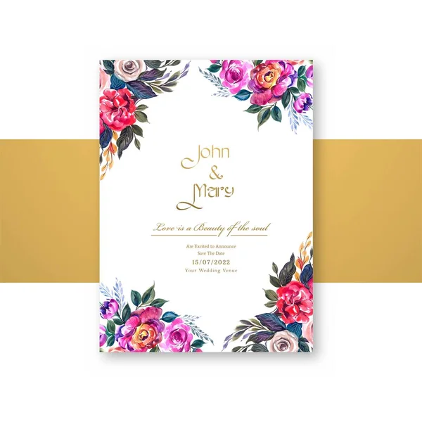 Διακοσμητική Κάρτα Πρόσκληση Γάμου Σχέδιο Προτύπου Λουλουδιών — Διανυσματικό Αρχείο