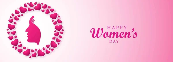 Happy Women Day Mit Frauen Gesicht Feier Karte Banner — Stockvektor