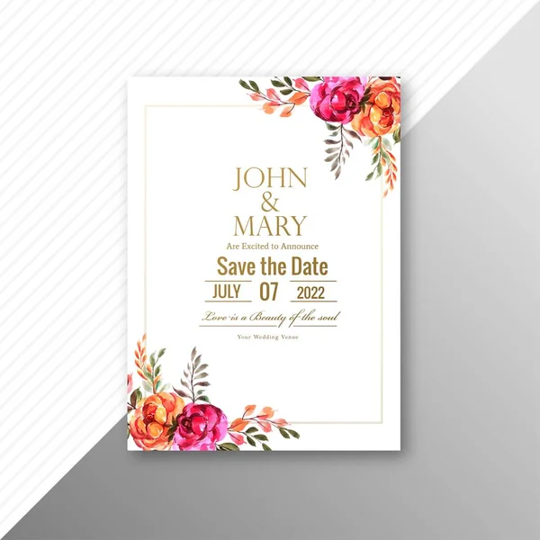Όμορφη Πρόσκληση Γάμου Κάρτα Λουλούδια Πλαίσιο Πρότυπο — Διανυσματικό Αρχείο