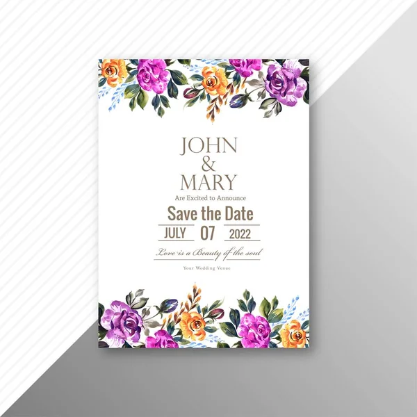 Casamento Romântico Convite Flores Cartão Modelo — Vetor de Stock