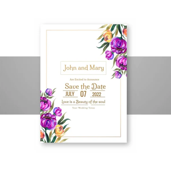 Convite Casamento Com Flores Coloridas Modelo Fundo Cartão — Vetor de Stock