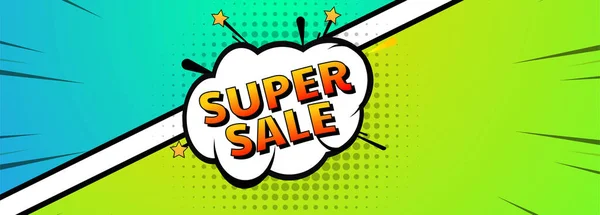 Cómic Super Venta Pop Arte Colorido Diseño Banner — Vector de stock