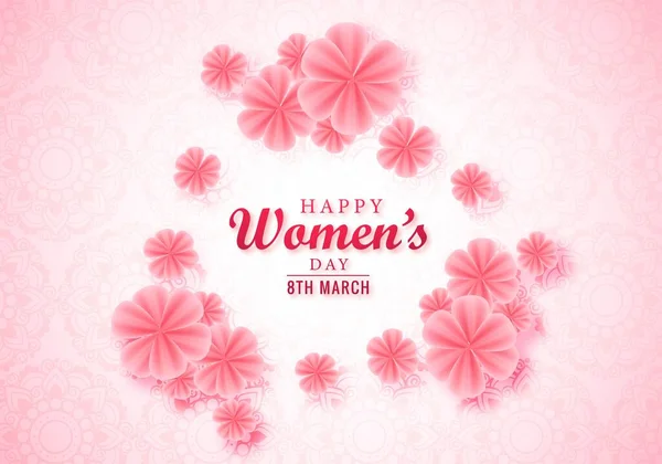 Ευτυχισμένη Ημέρα Των Γυναικών Ροζ Λουλούδια Ευχετήρια Κάρτα — Διανυσματικό Αρχείο