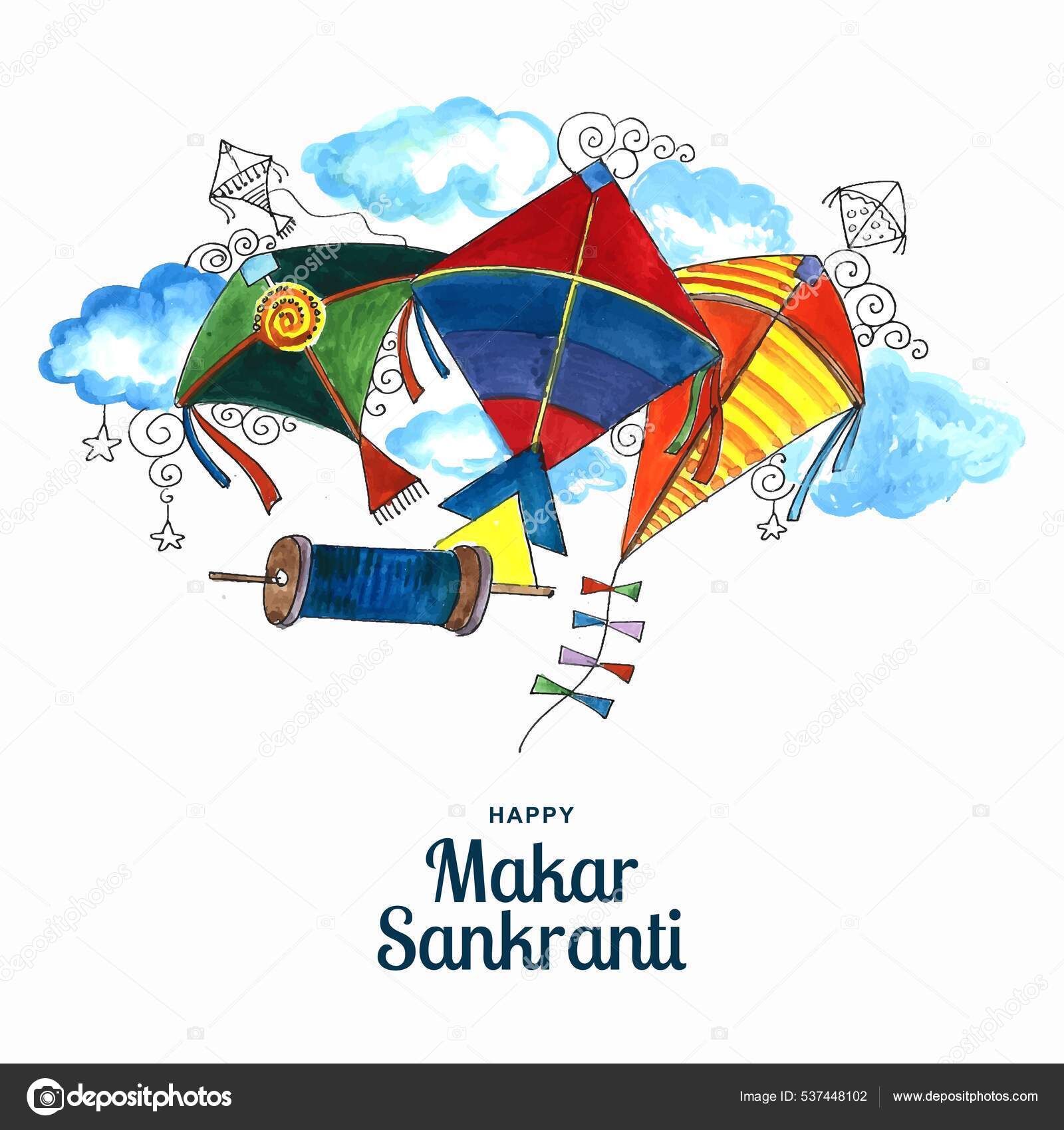 Happy makar sankranti celebration colorful kites card background 4911527  Vector Art at Vecteezy
