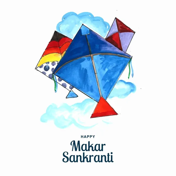 Happy Makar Sankranti Celebration Colorful Kites Card Background — Stock Vector
