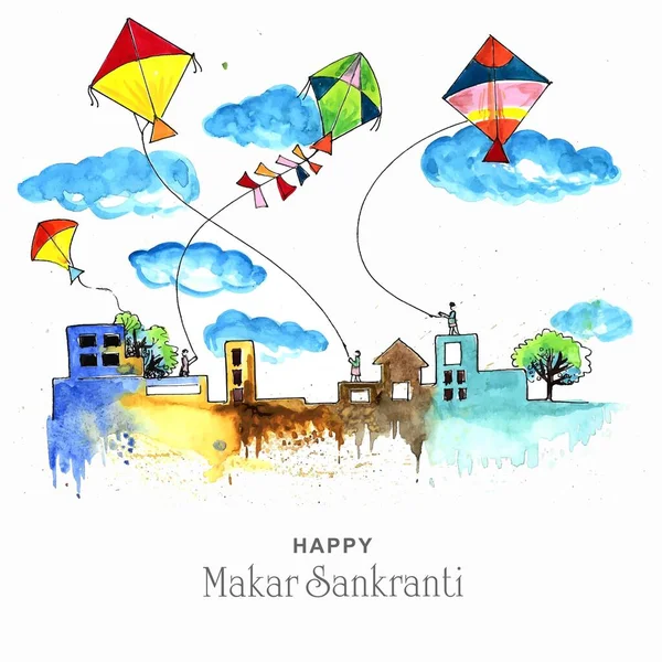 Makar Sankranti Celebration Colorful Kites Design — Stock Vector