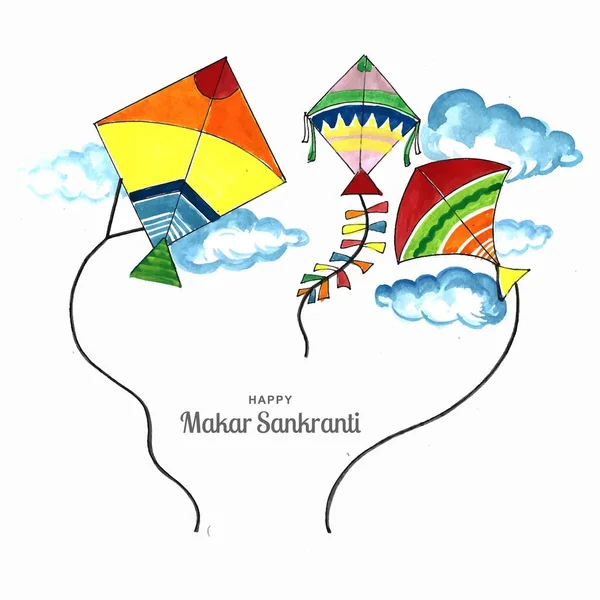 Happy Makar Sankranti Festival Background Decorated Kites — Stock Vector