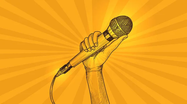 Hand Microphone Sketch Orange Yellow Background — Vettoriale Stock