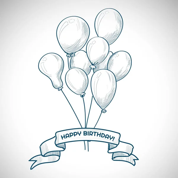 Cumpleaños Dibujado Mano Con Fondo Boceto Globos — Vector de stock