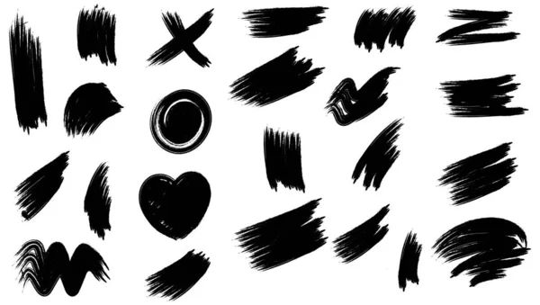 Black Hand Draw Brush Strokes Set Design — Vettoriale Stock