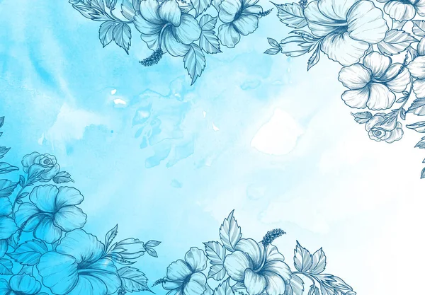 Fundo Flores Decorativas Com Design Aquarela Azul — Vetor de Stock