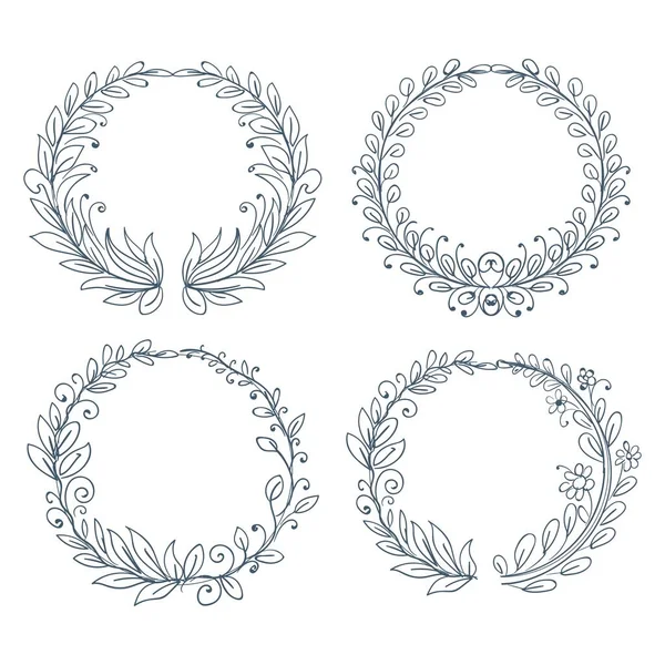 Handgezeichnete Kreisförmige Ornamente Floralen Rahmen Set Design — Stockvektor