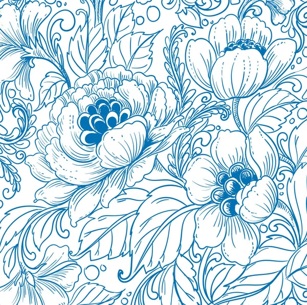Elegante Étnica Decorativa Azul Design Padrão Floral — Vetor de Stock