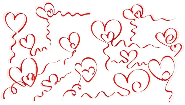 Red Hearts Ribbon Set Design — Stockvektor