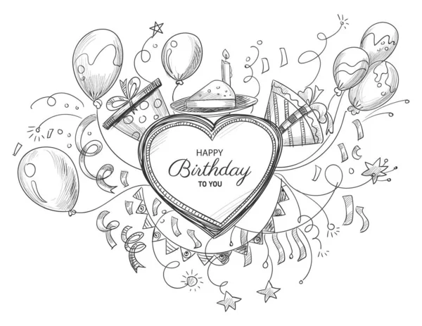Gyönyörű Boldog Születésnapot Kézzel Rajzolt Doodle Party Háttér — Stock Vector