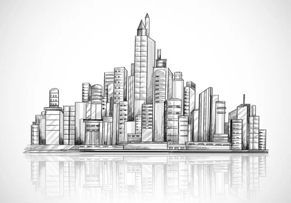 Hand Draw City Skyline Sketch Background — Stock Vector