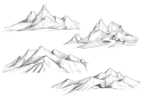 Hand Drawing Mountain Landscape Set Sketch Design — Stock Vector