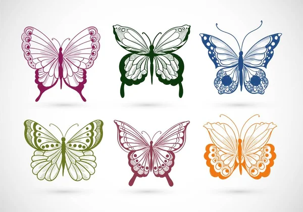 Raccolta Disegni Mano Disegno Farfalle Piuttosto Colorate — Vettoriale Stock