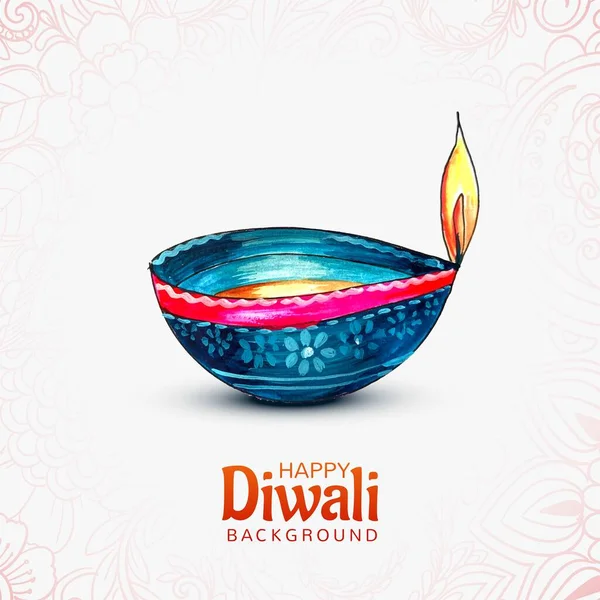 Happy Diwali Background Colorful Decorative Watercolor Diya — Stock vektor