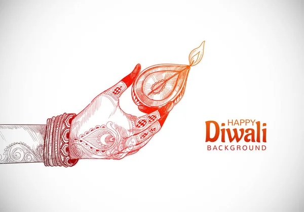 Schöne Indische Öllampe Für Die Hand Hält Diwali Festival Hintergrund — Stockvektor